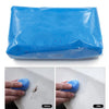 Blue magic clay bar for car detailing and paint decontamination shown before and after use.