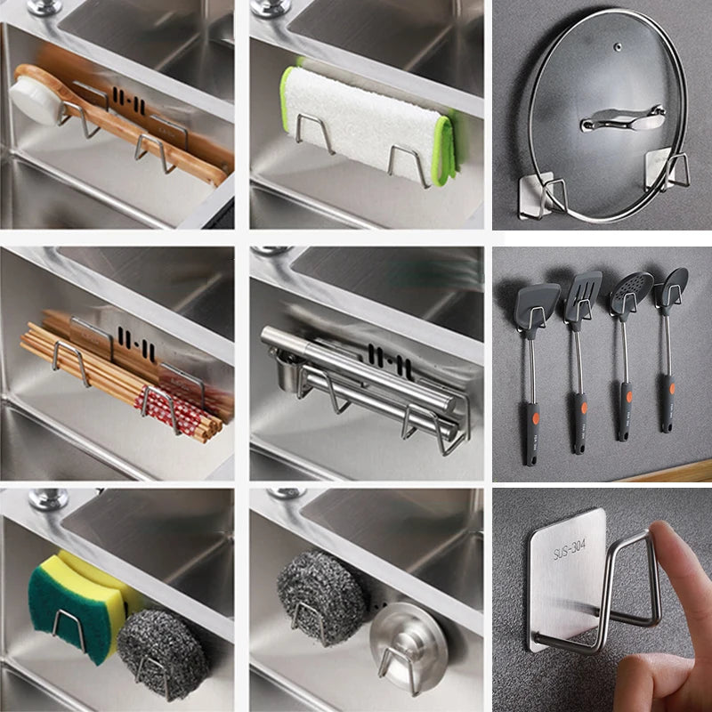 Self-Adhesive Stainless Steel Sponge Holder for Kitchen Sink