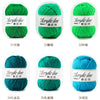 A set of green and blue acrylic line yarn balls in various thicknesses, labeled 31 to 36 strands.