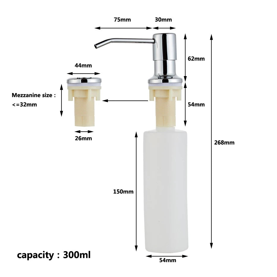 Built-In Kitchen Sink Soap Dispenser with Stainless Steel Pump