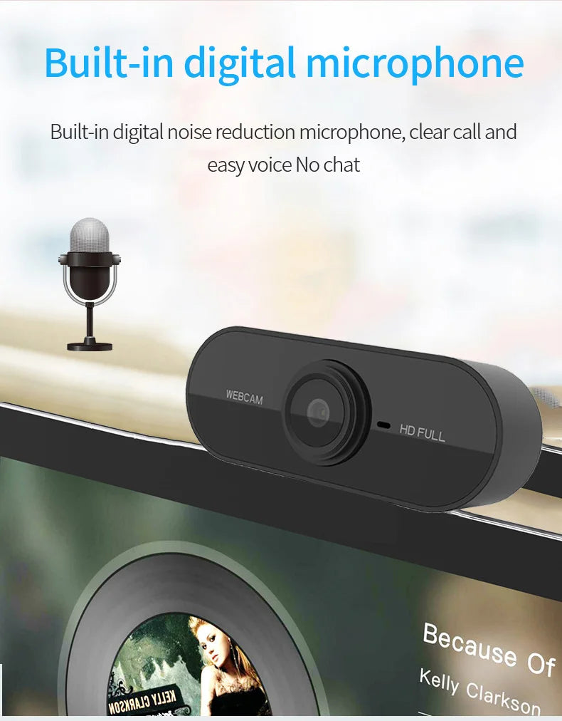 1080P Full HD USB Webcam with Built-in Microphone