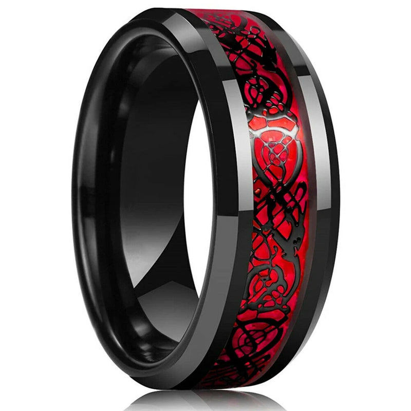 Men's Black Stainless Steel Wedding Band with Double Groove Detail