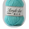 A ball of light turquoise acrylic yarn labeled Acrylic line with 62 strands.