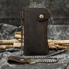 Vintage Leather Bifold Wallet with Metal Chain