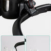 A black universal stroller cup and phone holder with a light bulb design, shown in close-up views.