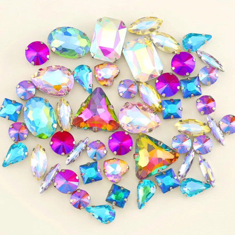 Mixed Shape Glass Rhinestones with Silver Claw Settings