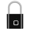 Schwarzes Fingerabdruck-Schloss mit silbernem Bogenschloss und quadratischem Sensor.