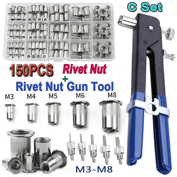 150-Piece Rivet Nut Kit with Gun and Mandrels
