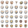 A collection of 18mm metal snap buttons featuring various designs including hearts, stars, and floral patterns.