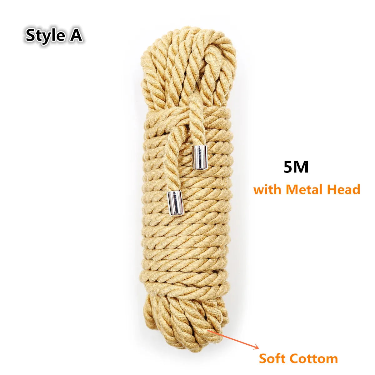 Style A jute rope with a metal head and soft cotton fibers for Shibari bondage