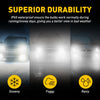 Image showing LED fog light bulbs demonstrating superior durability against snowy, foggy, and rainy weather conditions.