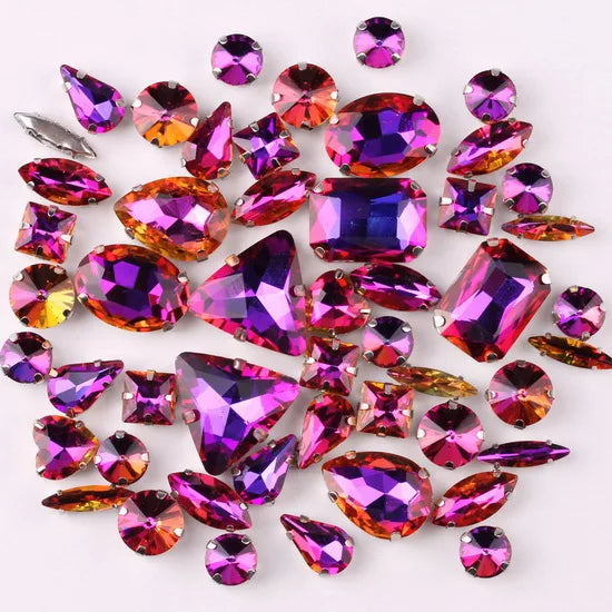 Mixed Shape Glass Rhinestones with Silver Claw Settings