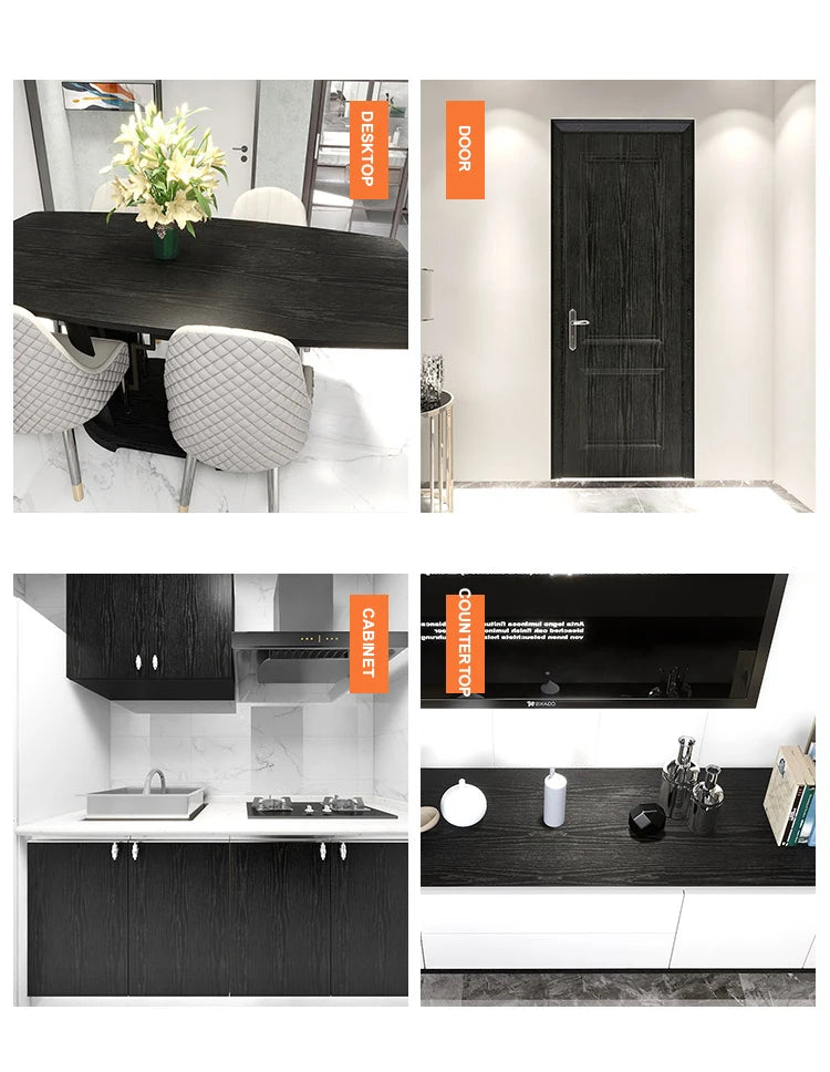 Black Self-Adhesive Waterproof Wallpaper for Kitchen & Furniture Renovation