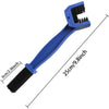 Blue universal chain cleaning brush with a black bristles and measurements shown.