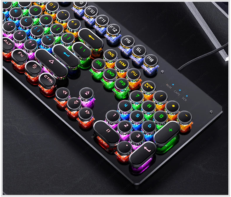 Retro Punk Mechanical Keyboard 104 Keys USB Wired RGB Backlit