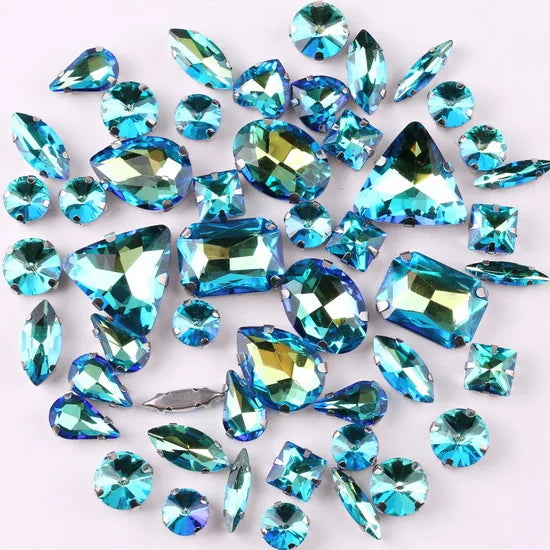 Mixed Shape Glass Rhinestones with Silver Claw Settings