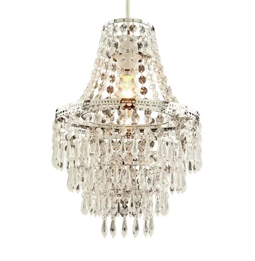 Abat-jour de lampe chromé à 5 étages en perles