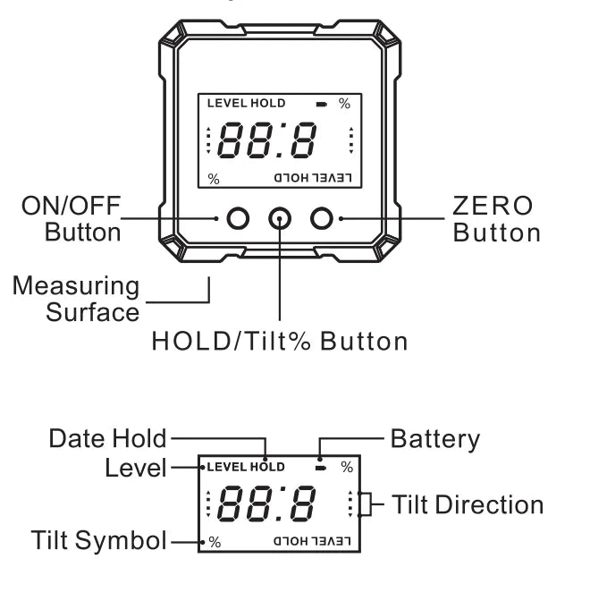Magnetic Digital Angle Level with 4 × 90° Measurement Range