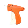 Orange handheld tagging gun with a white grip and a metal fastening barbs visible.