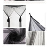A collection of textile art featuring mosquito net canopy designs and abstract fabric textures.