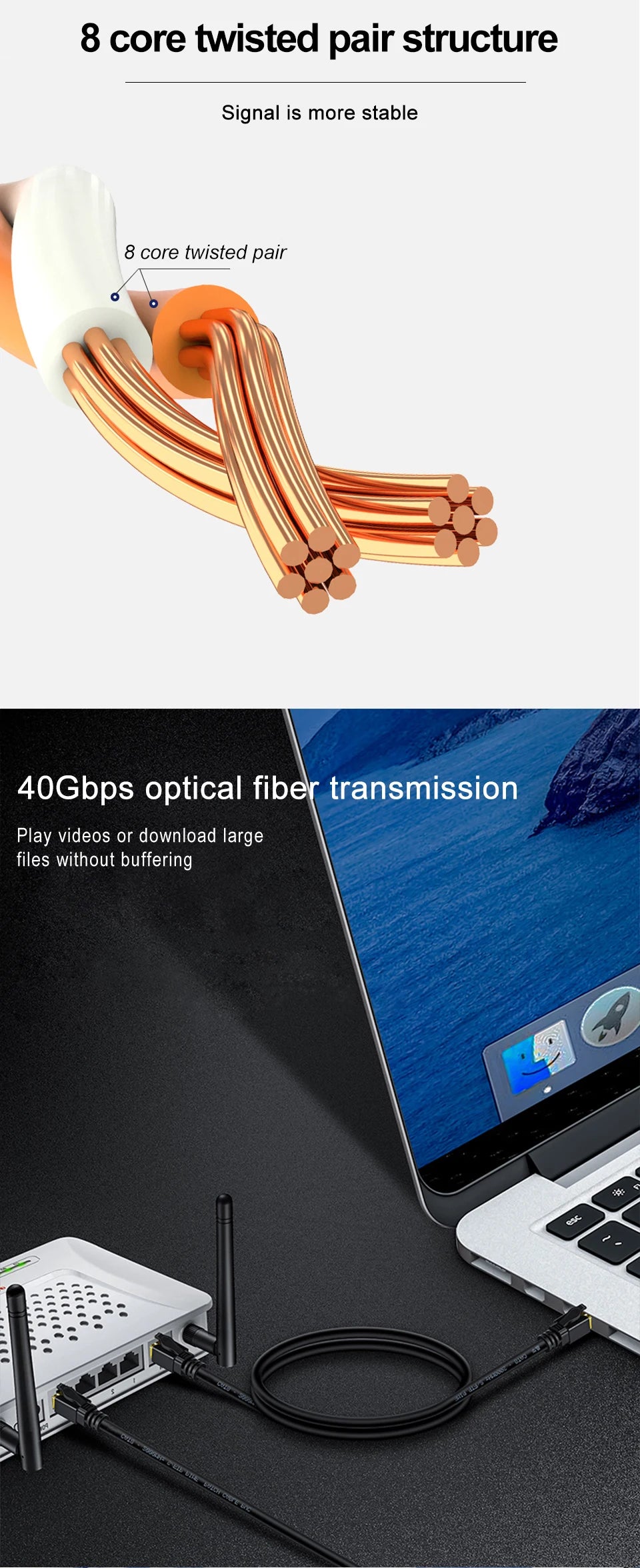 High-Speed Cat8 Ethernet Cable for Gaming and Streaming