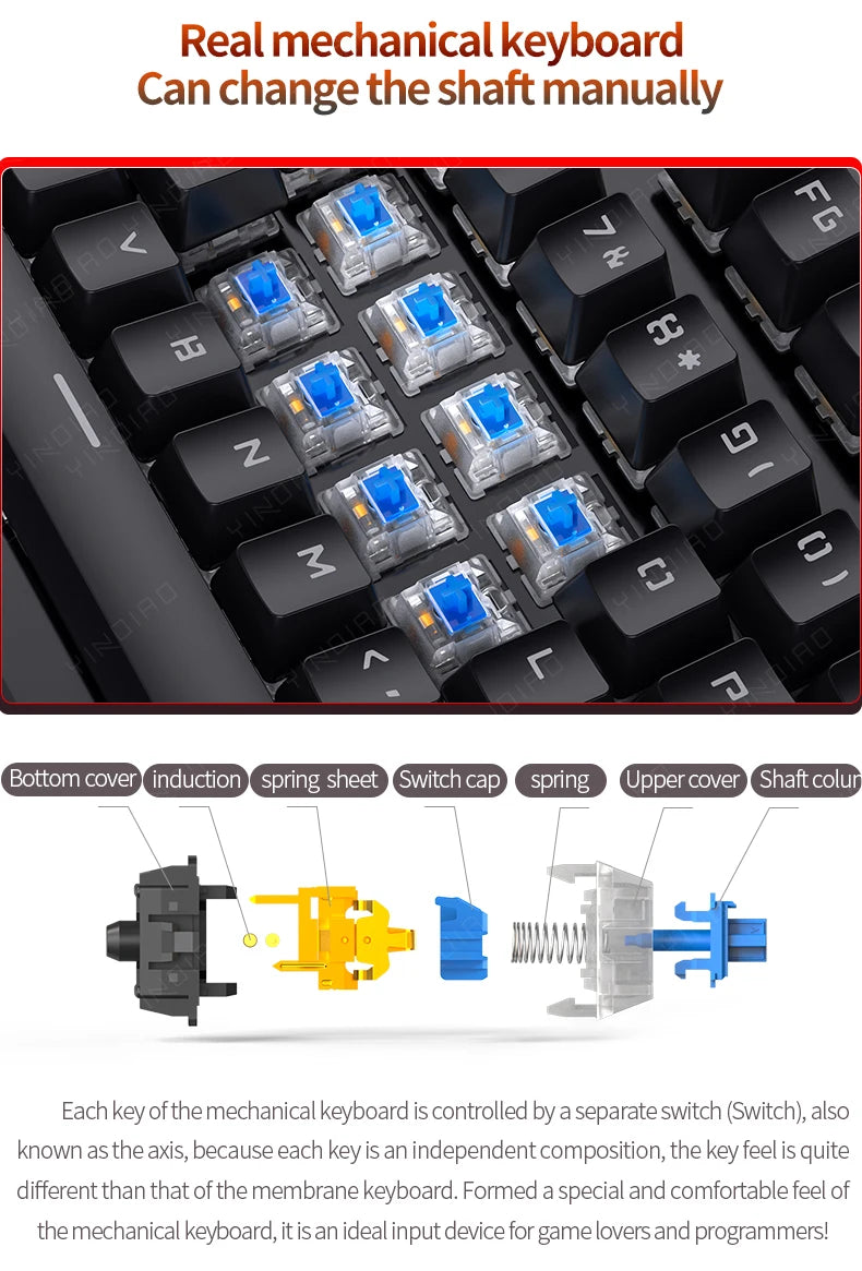 Retro Punk Mechanical Keyboard 104 Keys USB Wired RGB Backlit