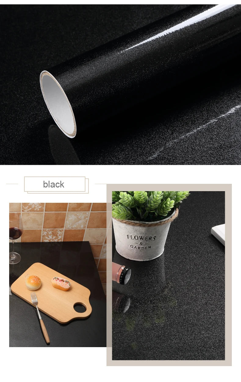 Black Self-Adhesive Waterproof Wallpaper for Kitchen & Furniture Renovation