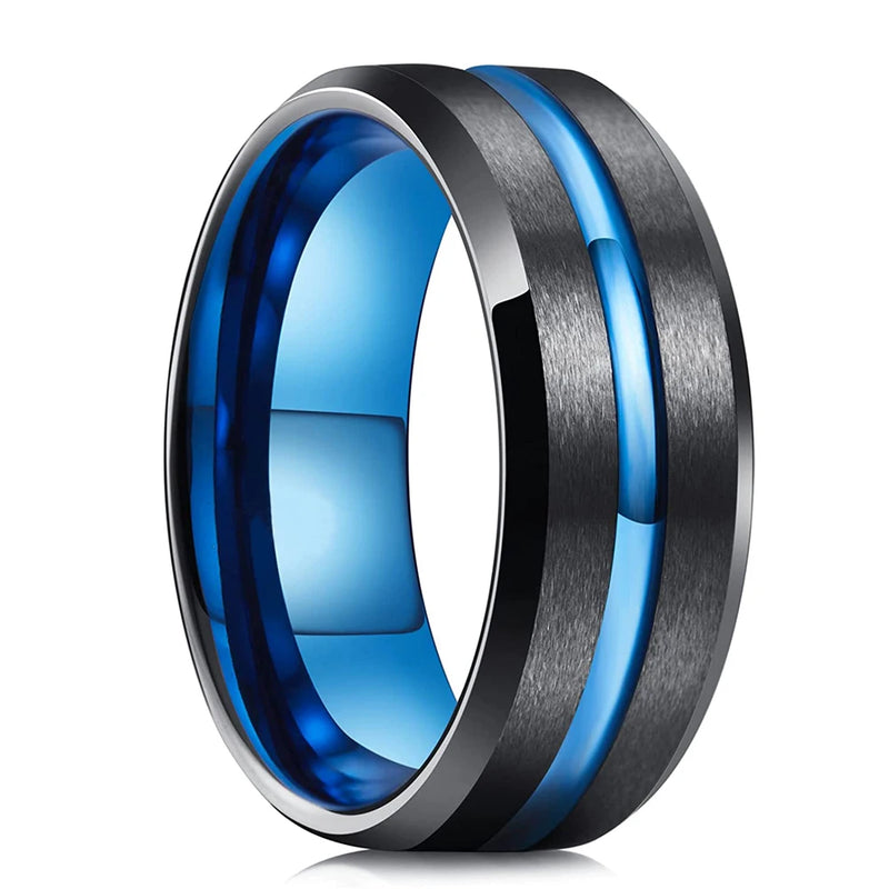 Men's Black Stainless Steel Wedding Band with Double Groove Detail