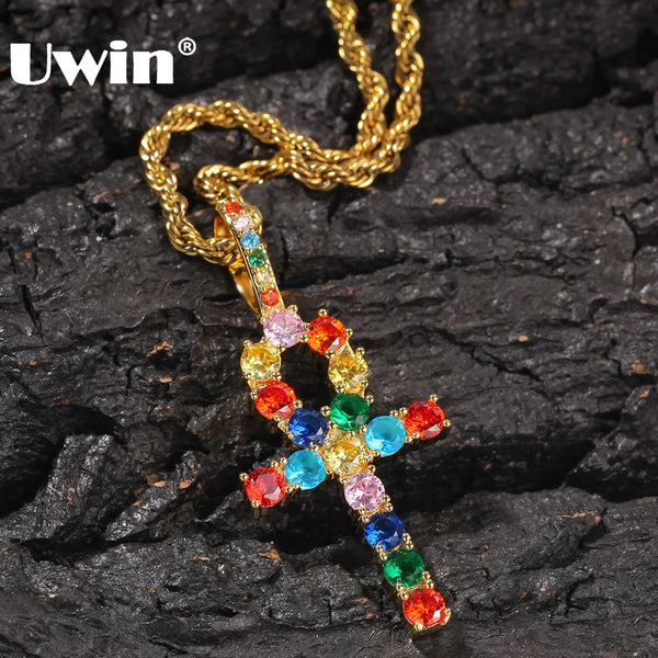 Rainbow Ankh Cross Pendant Necklace