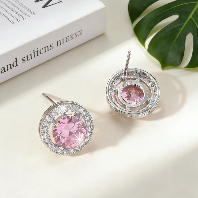 Purple & Pink Zirconia Hoop Earrings
