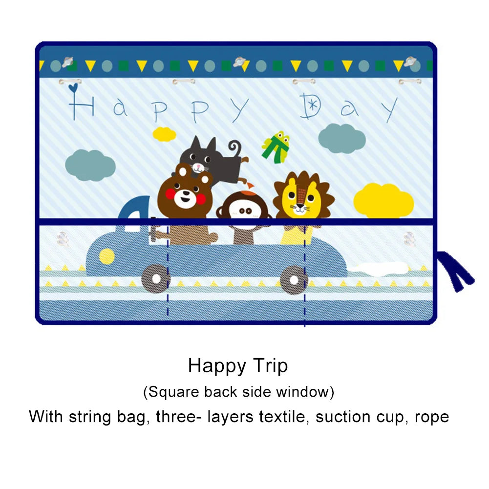 Cartoon Car Sunshade Curtain with Storage Pocket