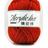A ball of bright red acrylic yarn labeled Acrylic line and described as 23-stitch red thread.
