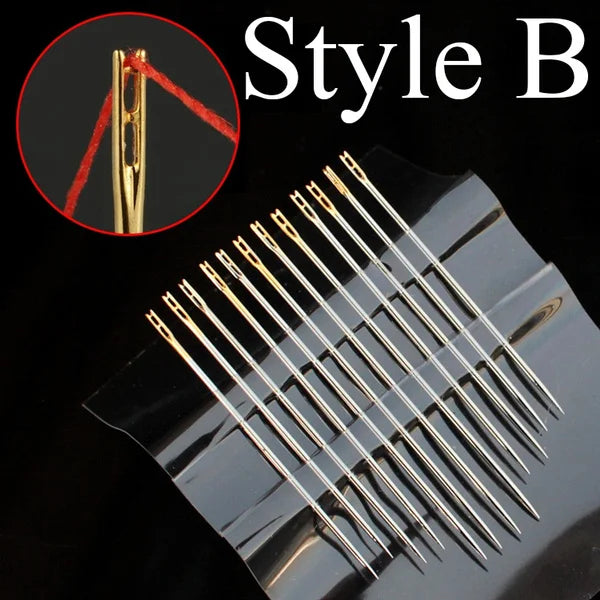 Self-Threading Stainless Steel Sewing Needles (12-Pack)