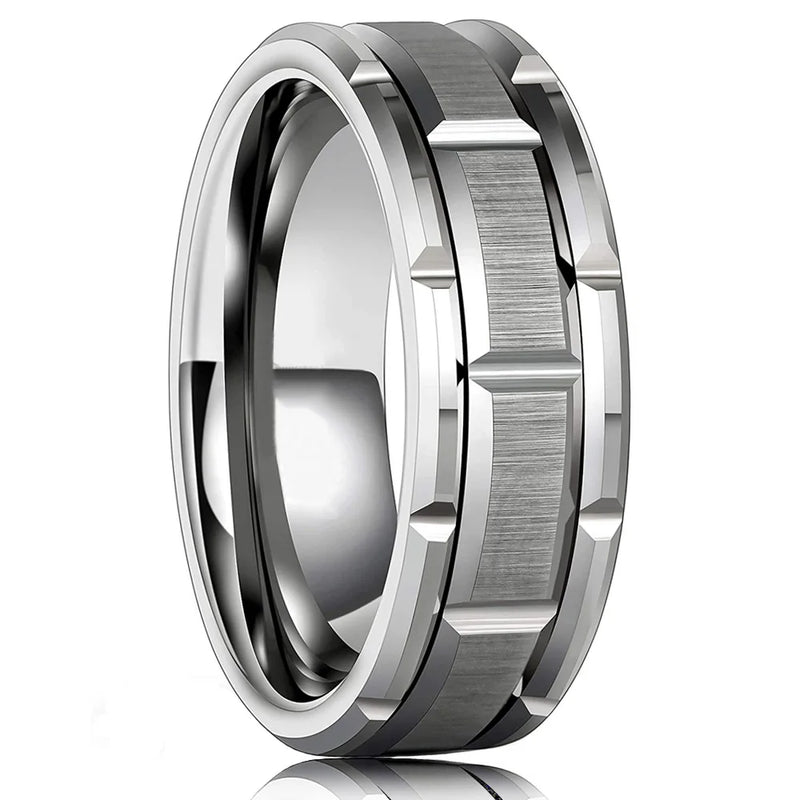 Men's Black Stainless Steel Wedding Band with Double Groove Detail