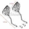 A set of two chrome motorcycle side mirrors with 4-1/4 inch and 8-7/8 inch connections.