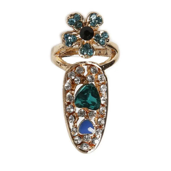 Bague à nœud de couronne en cristal or avec des gemmes bleues et noires