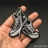 Pair of black embroidered punk skull patches for DIY iron-on or sew-on badges