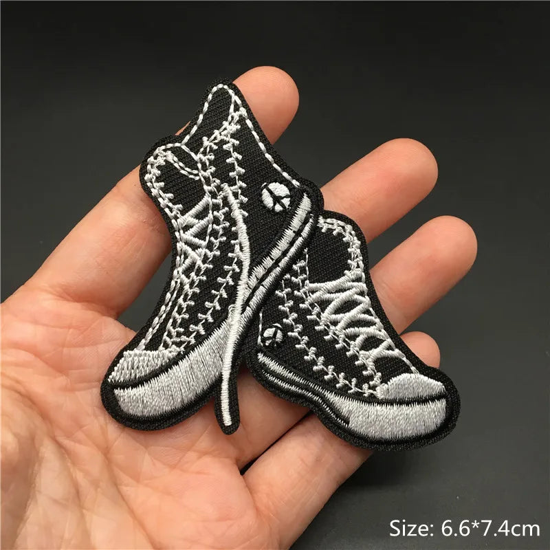 Pair of black embroidered punk skull patches for DIY iron-on or sew-on badges