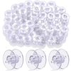 A pile of clear plastic sewing machine bobbins for quilting and embroidery.