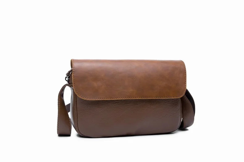 Vintage Leather Crossbody Bag for Men – Compact Messenger Shoulder Bag