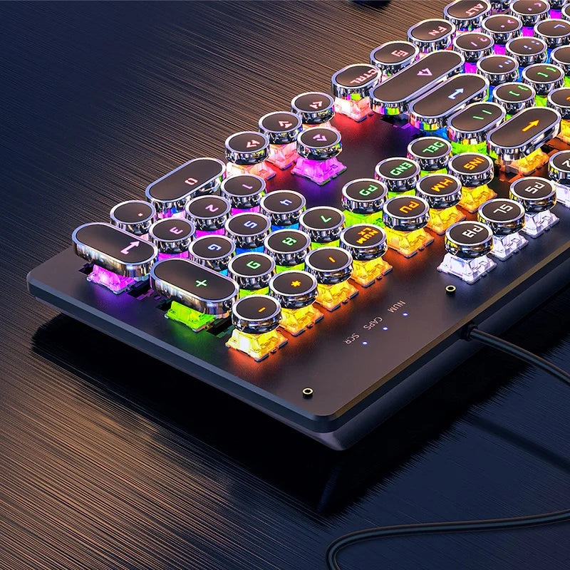 Retro Punk Mechanical Keyboard 104 Keys USB Wired RGB Backlit