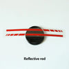 A rectangular reflective red vinyl decal with horizontal stripes on a white background.