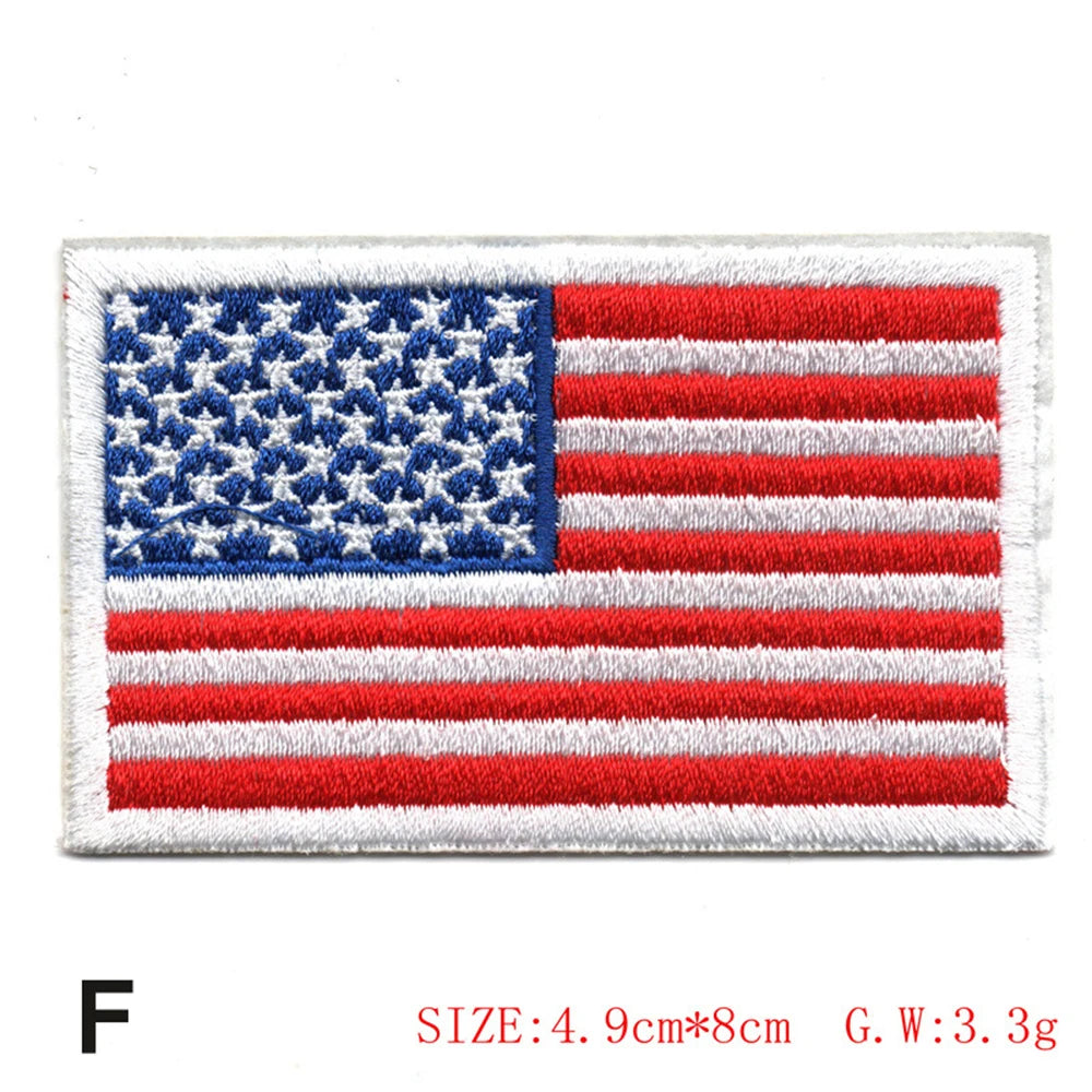 Embroidered American flag patch featuring red, white, and blue stripes and stars.