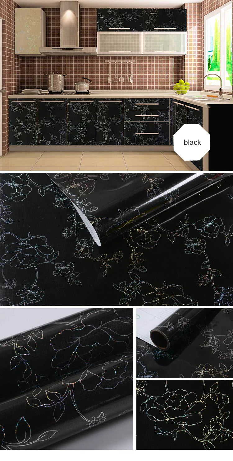 Black Self-Adhesive Waterproof Wallpaper for Kitchen & Furniture Renovation