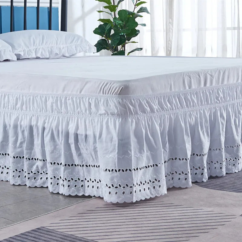 Embroidered Ruffle Bed Skirt with Scalloped Edge