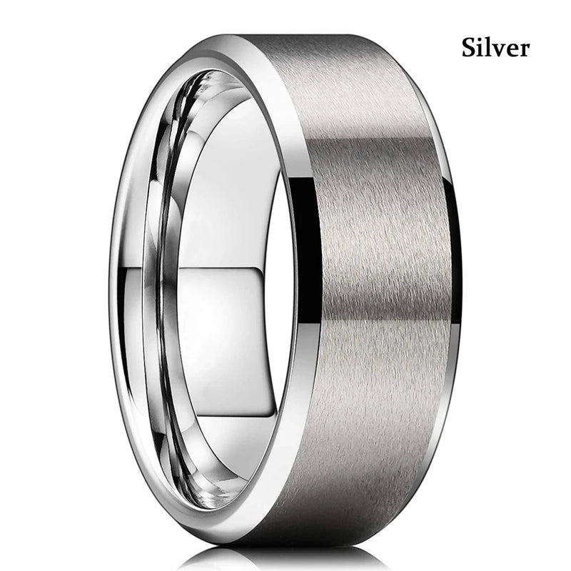 Men's Black Stainless Steel Wedding Band with Double Groove Detail
