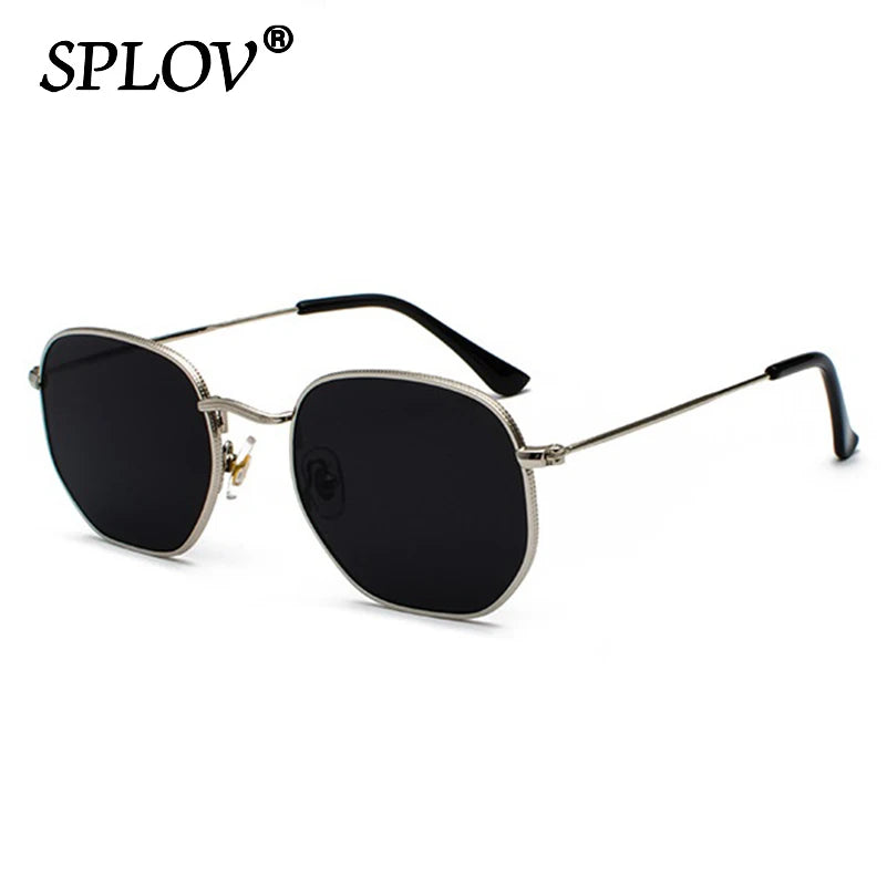 Schwarze Sechs-Eck-Metallrahmen-Sonnenbrille mit goldenen Akzenten