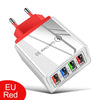 Silberner Wandadapter mit rohem Stecker und vier USB-C-Anschlüssen für schnelles Laden.