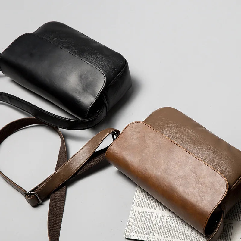 Vintage Leather Crossbody Bag for Men – Compact Messenger Shoulder Bag