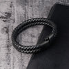 Men's Leather and Stainless Steel Bracelet with Magnetic Clasp